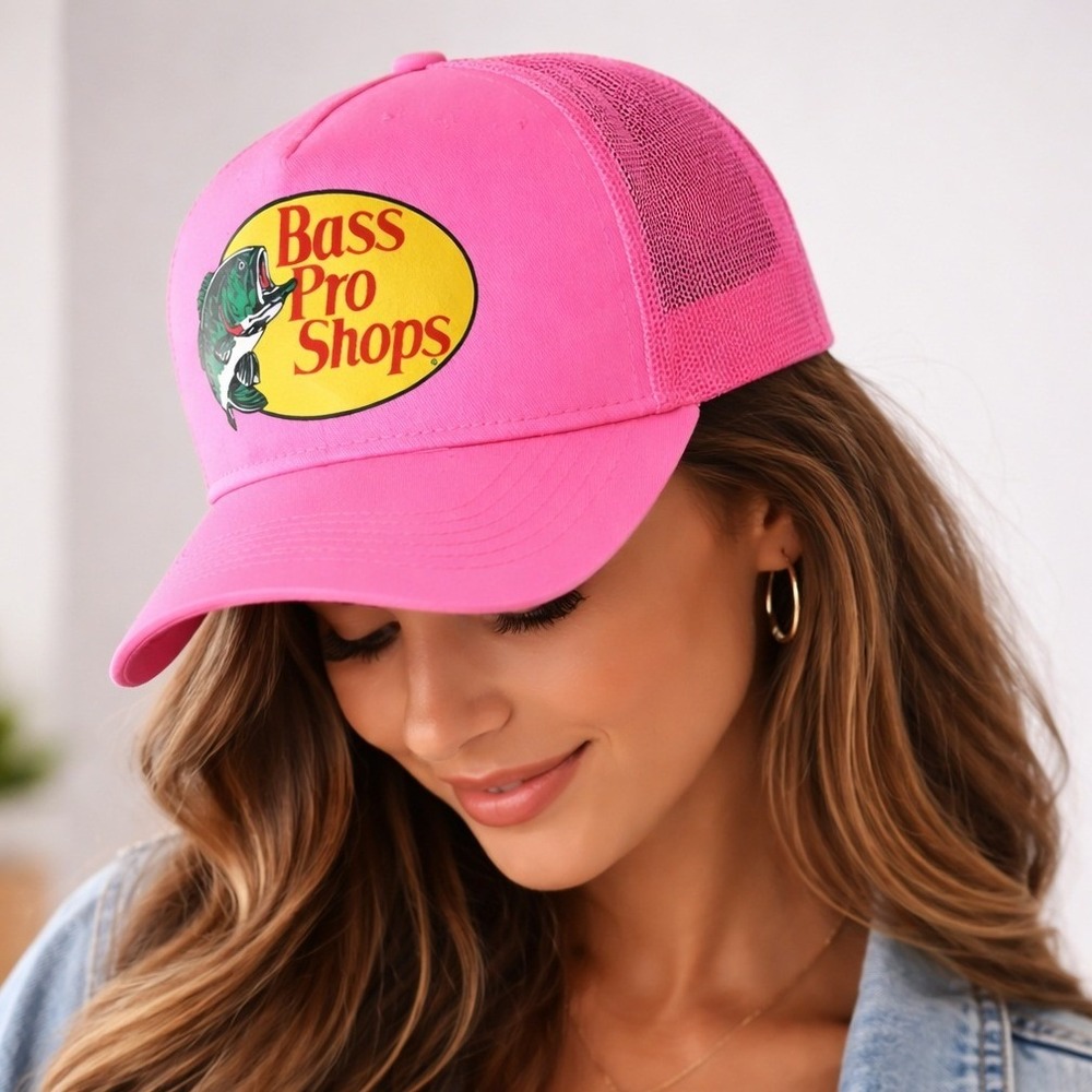 Bass Pro Shops Pink Trucker Hat Cap Mesh Snapback Adjustable Cap Unisex‎